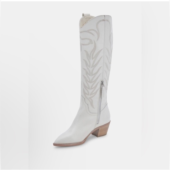 New Dolce Vita Western Solei Cowgirl White Leather Boots Size 7 Country Women - Picture 7 of 12